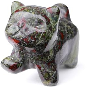 JSDDE Dragon Bloodstone Crystal Cat Figurine Gifts, Cute Healing Crystal Gemstone Cats Statue Ornament for Home Office Decor, 1.5” Cats Gift for Women Men Christmas