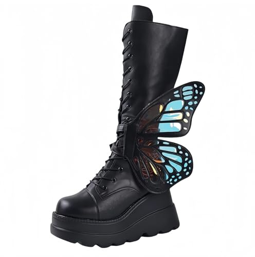 FQLGJMY bottes de Combat Punk Goth Mid mollet bottines de moto avec boucles en métal pour l’automne hiver