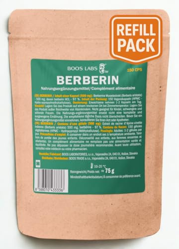 BOOS LABS Berbérine I 1000 mg I 150 gélules végétaliennes I Gélules de berbérine à haute dose, I 2 gélules par jour I Composition pure sans additifs dans le sachet