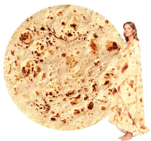 CIYIN Burritos Tortillas Coperta in Flanella, 160cm Coperta Burrito, Coper-ta a Forma di Tortilla Divertente, Copert-a Tacos Creativa, Copert-a Burrito Tortilla (Coperta Tortilla, 160cm)