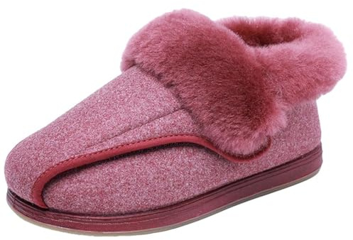 Chaussons Femme Pantoufles Chaud Chaussures pour Diabétiques Extra-Larges pour Pieds Gonflés en Peluche Doublure Polaire (rose, L, Adulte, 40, Numérique, Système Taille Chaussures EU, Très large)