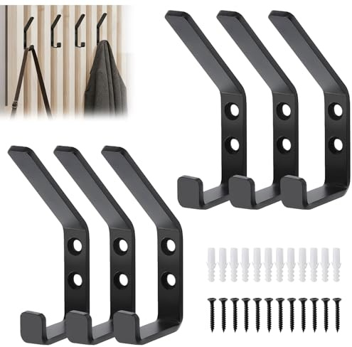 ZHAO GE Pack of 6 Coat Hooks for Acoustic Panels, Coat Hooks Acoustic Panels with Screws and Dowels, Coat Hooks Black for Acoustic Panels