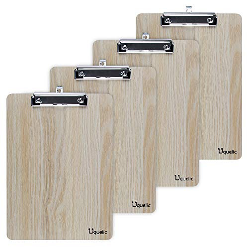 Uquelic Porte Bloc A4 Avec Pince - Lot de 4 - Planchettes à Pince, Porte Document Avec Clip à Profil Bas | Pour Bureau, Salle de Classe, Restaurant (Beige)