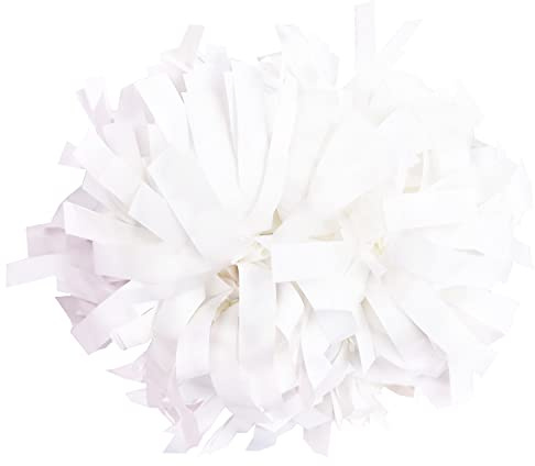 GUIFIER 1 Pair Metallic Cheerleader Pom Poms - 6 Inch Cheerleading Poms with Baton Handle, Sparkly Cheerleading Pom Pom, Cheer Pom Poms Pompoms for Cheerleading Girls Kids (White)