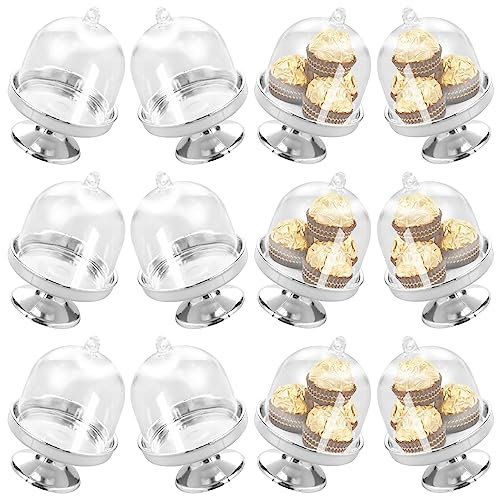 WSAMJIN 12 mini-présentoirs à gâteaux, mini-cloche à gâteau Cloche à gâteau en verre Plateau à gâteau Cloche à muffin avec capot et pied Cloche à fromage pour mariage Décoration de table Anniversaire