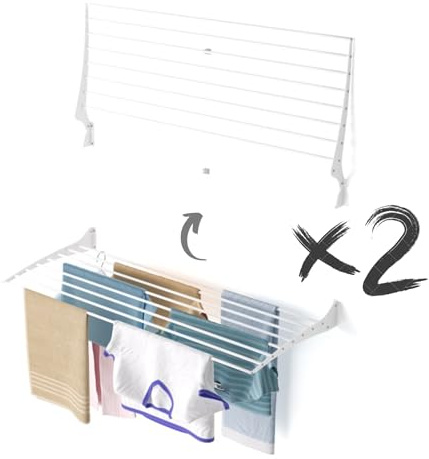 Foxydry Fold Wäscheständer für die Wand, vertikaler Wäscheständer für den Innen- und Außenbereich aus Aluminium und Stahl (2X 116 cm, Weiß (White))