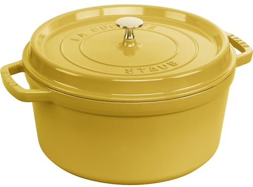 STAUB - Round cast iron Cocotte, dutch oven, 7 L (serves 7-8), made in France - Citron