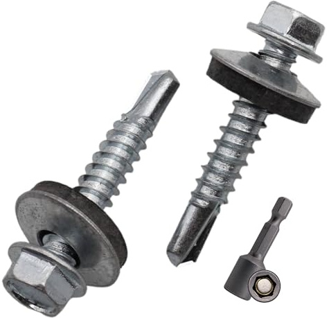 SKIR'CO (250 st) Förzinkade takskruvar 5,5 x 32 mm, sexkantshuvud, DIN 7504-K Självborrande skruvar med EPDM tätningsbrickor
