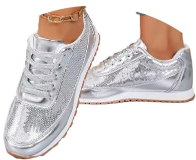 shownicer Baskets Femme Pailleté Baskets Légères Sneakers Outdoor Walking Chaussures Décontractées Confortables Sport Fitness Sneakers B Argenté 41 EU