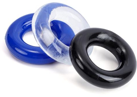 Mayoii 3 Colors Cock Rings Set Smooth and Soft TPE Penis Ring Stay Hard Comfortable Cock Sleeve for Adullt Couple (Black/White/Blue)
