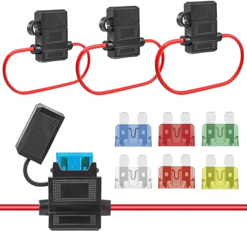AUKENIEN Standard Inline Flat Fuse Holder Kit 12V 6 PCS Waterproof Medium Blade Fuses Holders 12AWG 14AWG 16AWG Wiring Harness with 10A 15A 20A 25A 30A 40A Fuses for Car Truck Motorcycle