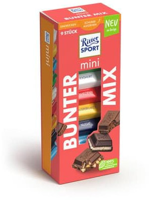 Ritter Sport mini Turm Bunter Mix, verschiedene Schokoladenvariationen, ideal zum Naschen und Genießen, geeignet für Muttertag und Vatertag, Geschenkidee, 1 Box, 150g