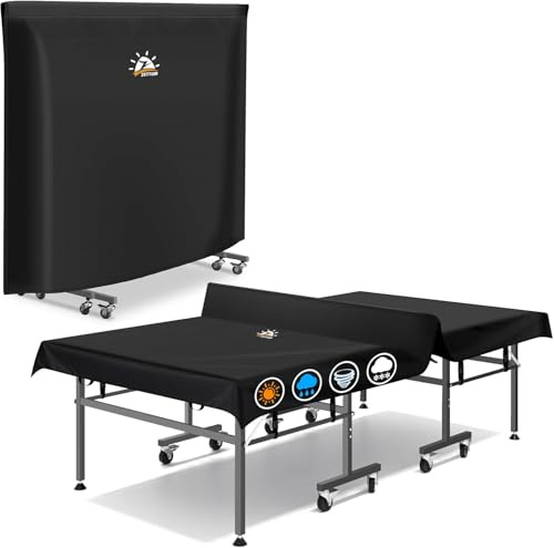 Zettum Table Tennis Cover Waterproof Outdoor, Heavy Duty 600D PU Ping Pang Covers Universal Fit for Folding & Flat Tables, All-Weather Protection Table Tennis Table Cover