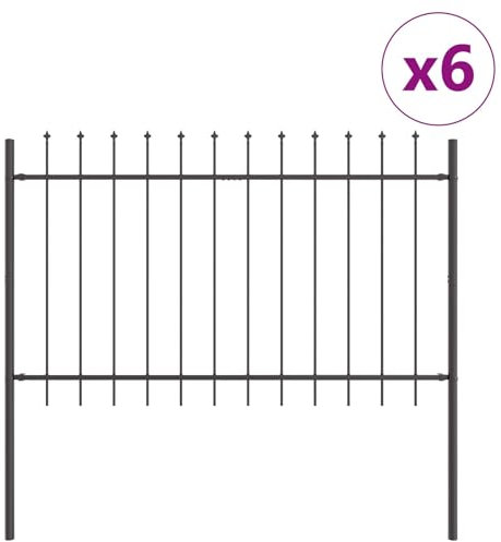 vidaXL Graues Stahlzaunpaneel-Set aus 6 UV-beständigen Außenbarrieren mit modernem Design, einfacher Montage, großen Abmessungen langlebigem Sicherheitsschutz