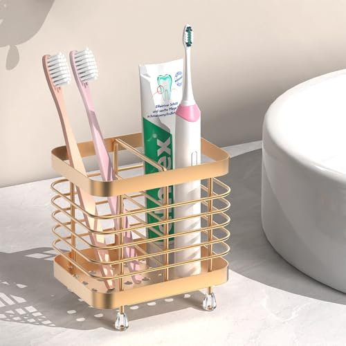 Luxspire Toothbrush Holders for Bathroom, Stainless Steel,2 Slots,Rose Gold | Wall Mounted, Electric Toothbrush Holder, Toothbrush and Toothpaste Holder, Bathroom Organizer Essentials