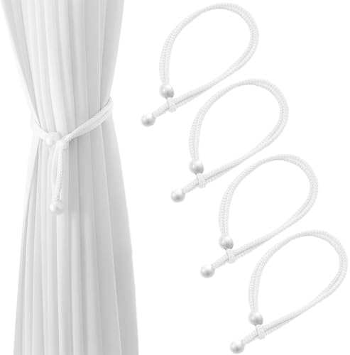 JYNXOR 4 Pezzi Fermatende per Tenda, Fermatende Corda Fermatenda Tenda in Cotone Naturale, Corda per Tende con Fermatenda Fatti a Mano, Cordini per Tenda Trasparenti e Oscuranti in Corda di Cotone