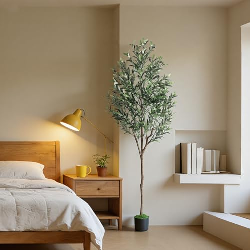 Alupssuc Olive Trees Artificial Indoor, 6FT Tall Faux Olive Tree with White Planter, Artificial Plants with Lifelike Fruits and Realistic Leaves for Modern Home Office Living Room Decor