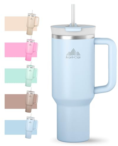 Tumbler 40oz - Ermetico Tazza Termica con Cannuccia - Bicchiere Termico - Borraccia Termica con Cannuccia Acciaio Inossidabile - Freddo per 11 Ore - Con Ghiaccio per 48 Ore - 1200ml - Blu Ghiacciaio