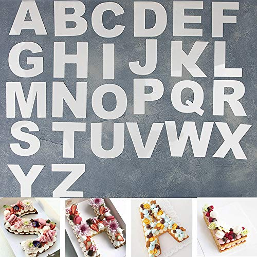 RAYNAG 26 Alphabet Cake Stencils A-Z Letters Baking Template Flat Plastic Cutting Alphabetic Outlines Mold 10 Inch Capital Letter Molds for DIY Cake Cookies