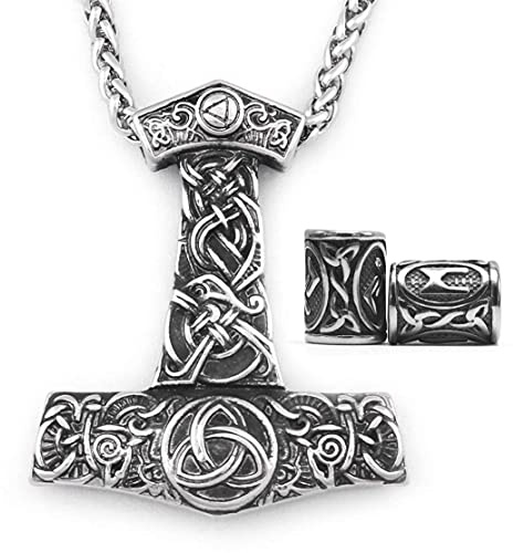 Gungneer Triskele Triquetra Mjolnir Thor Hammer Viking Stainless Steel Necklace
