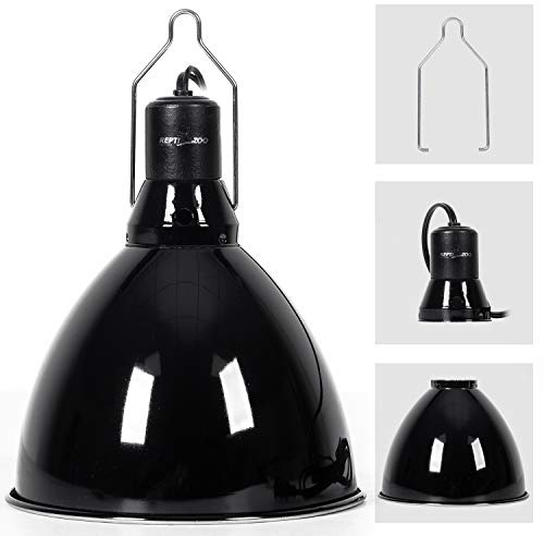 REPTI ZOO 8.5 inch Reptile Light Fixture 200W 2 in 1 E26 Base with Removable Ceramic Socket with On Off Toggle Switch in Black,Aquarium Dome Reptile UVB Light Socket Fixture (Without Bulbs)