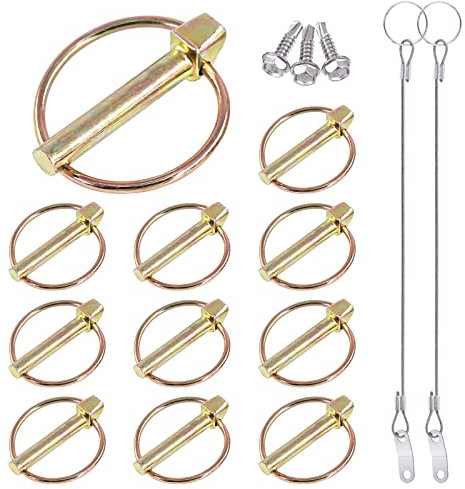 Glarks Lot de 15 broches Lynch de 1,6 cm x 4,5 cm avec cordon de serrage, 10 clips de goupille de verrouillage Lynch et 2 câbles en acier inoxydable 304 avec anneau de dégagement rapide pour tracteurs