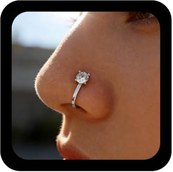 Inilbran Anneau De Nez Punk En Cristal Circulaire À Clipser Anneau De Nez Circulaire Vintage Anneau De Nez Rond En Argent Anneau De Nez Non Percé Anneau De Nez Gothique À Clipser Bijoux De Nez Pour
