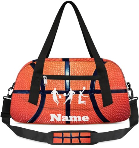 Sac personnalisé sport pour enfants, sac de danse, de nuit, de week-end, de baseball, motif texturé ballon de basket-ball, 18.5x9.44x7.87 in
