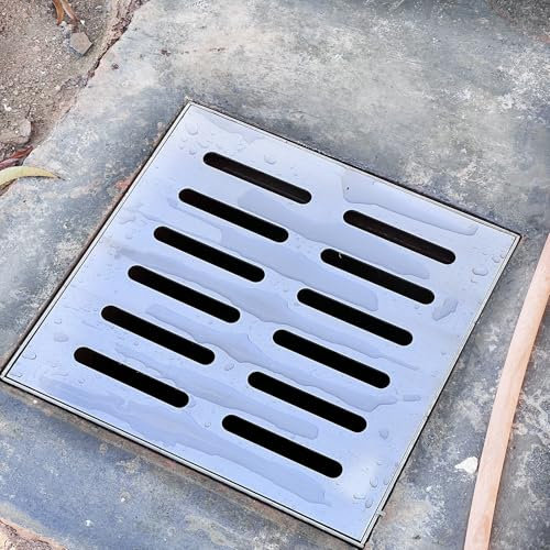 Caniveau Exterieur Grille De Drainage En Acier Inoxydable, Grille De Drainage Carrée Pour Bassin De Récupération Avec Cadre/couvercles De Puits Pour, Grille De D'eau De Pluie De 10 20 30 40 50 60 Cm D