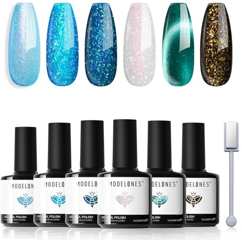 Modelones Smalti Semipermanenti Unghie, Smalto Gel Unghie UV Gel French Manicure 7ml, 6 Colori Verde Bianco Nero