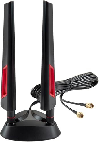 Supaerial WiFi 6E Tri-Band 2.4GHz 5.8GHz 6GHz Magnetic Base Antenna Aerial for PC Desktop Computer Gaming Motherboard PCI-E Wireless Router Hotspot Network Range Extender Booster