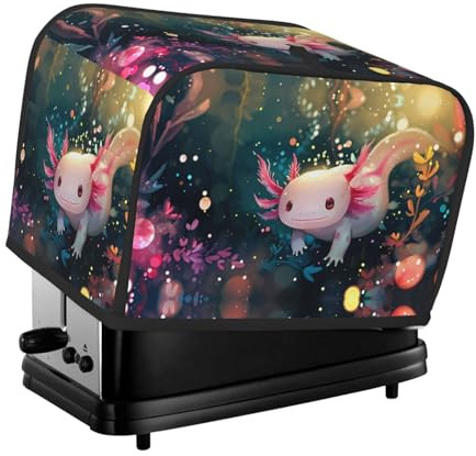 Cubierta para tostador de 2 rebanadas, cubierta para tostador Whimsical Axolotl Fantasy con bolsillos para cocina pequeña y protección de huellas dactilares, lavable a máquina