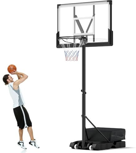 GYMAX Basketballständer höhenverstellbar 125-305 cm, Basketballkorb mit Ständer mit bruchsicherer PC-Rückwand, Basketballanlage mit Rollen für Jugendlich & Erwachsene, für Sportplatz, Hinterhof & Pool