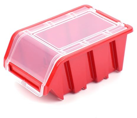 Valle Verde Stapelboxen Set, Sortimentskasten mit Klappdeckel, Sichtlagerboxen - Für Kleinteile, Schrauben - Werkstatteinrichtung - Kunststoff - 230 x 160 x 120 mm, 10 Stück Rot