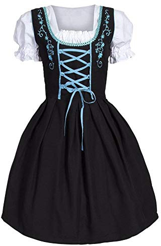 Robe longue Dirndl Beer Drindl Oktoberfest Costume pour femme Taverne bavaroise Robe festive pour mariage femme, bleu, M