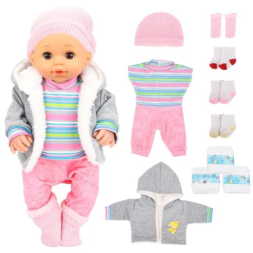 Set di 11 vestiti per bambole da 43 cm, include giacca, camicia, pantaloni, berretto e calze, 3 pannolini aggiuntivi e 3 paia di calzini, adatti per bambole da 36/43/46 cm (bambola non inclusa)