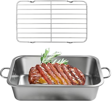 GOMETY Bakplåt, rostfritt stål, ugnsform med handtag 40 cm, bakplåt, rostfritt stål, rektangulär, ugnsform med filter, rektangulär ugnsform med handtag, ugnsplåt, kakplåt för Lasagne, diskmaskinssäker