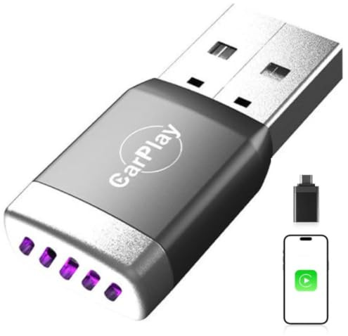 MINI Adattatore CarPlay Wireless per iPhone 2026, Connessione Bluetooth 5.3 Stabile, Wi-Fi 6 Dual Band ad Alta Velocità, USB-A/USB-C, Compatibile iOS 10+