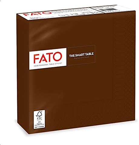 Fato, Tovaglioli di Carta Monouso, Ideali per Pranzi e Buffet Informali, Confezione da 50 tovaglioli, Formato 33x33, Piegati in 4, 2 veli, Cioccolata, Carta 100% Pura Cellulosa, Certificata FSC