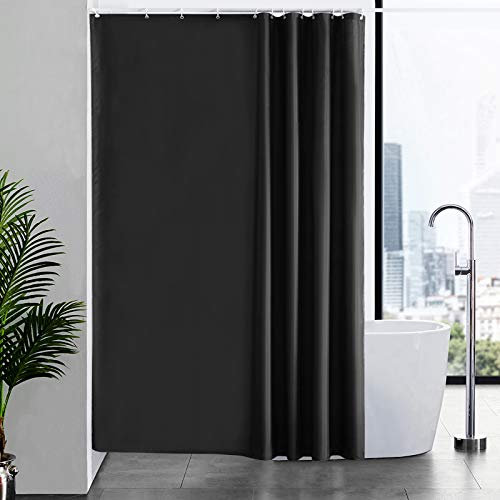 Furlinic Duschvorhang Anti-schimmel im Badezimmer Textiler Vorhang für Badewanne Dusch Vorhänge aus Polyester Stoff Antibakteriell und Wasserdicht mit 12 Haken Waschbar Schwarz 180x210.