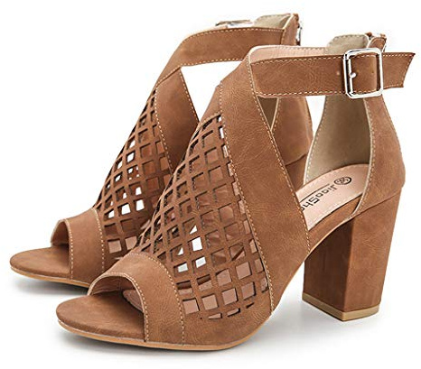 High Heels Shoes for Women Summer Peep Toe Block Heel Sandals Ladies Ankle Boots Hollow Zipper Fashion