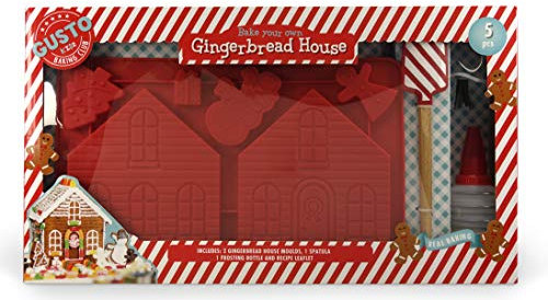 Childrens Gingerbread House Baking Set w/Silicone Cake Mould/Tin, Spatula & Frosting Bottle with Nozzles. Great Childrens Christmas Baking Gift Set, Ideal Baking Sets for Girls, Boys, Adults