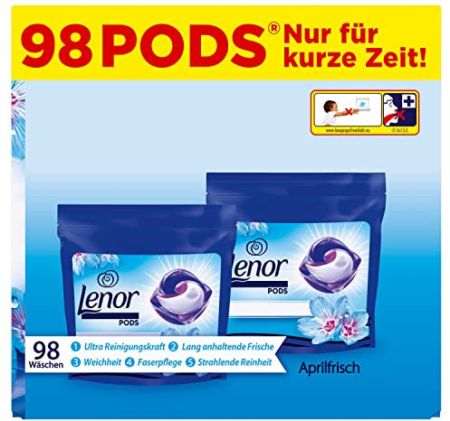 Lenor Waschmittel Pods All-in-1, 98 Waschladungen (2x49) Lenor Aprilfrisch mit Ultra Reinigungskraft