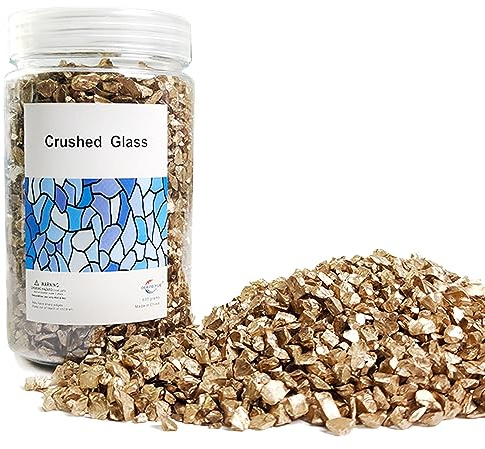 Ocefeiyue Gold Nuggets Crushed Glass Broken Glass Pieces Rocks Stones for Resin Arts,Crafts,Vase Fillers,Christmas Candle Holder Decorations,15 OZ