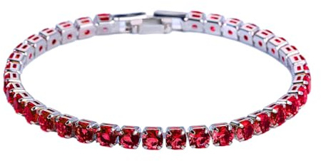 YIUPEDRFG Pulseras de Tenis cúbicas, Trabajo Hecho a Mano Exquisito para Muchas Ocasiones, Cadena Helada, de Boda de Cristal, Cobre excelente, Rojo Platino 19 cm