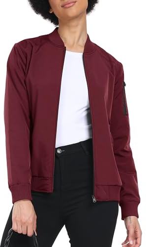 MoFiz Chaqueta Mujer Primavera Chaqueta Ligera Mujer Bomber Elegante Deportes Correr Con Cremallera Rojo L