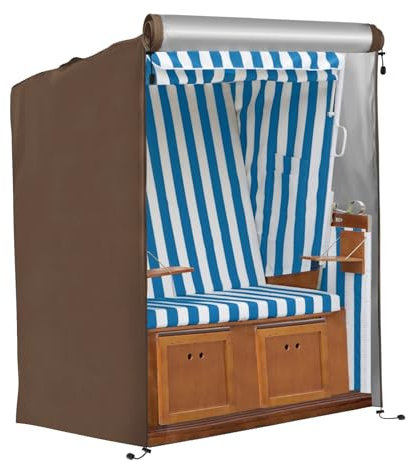 FINEW Strandkorb Schutzhülle Winterfest, 420D Oxford Gewebe Strandkorbhülle 135x105x175/140cm, Abdeckung Strandkorb Wasserdicht, Reißfest, UV Beständig, Abdeckhaube für Strandkörbe Winddicht (Braun)