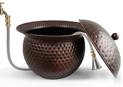 BSTGIFTS Support de tuyau d'arrosage en acier avec revêtement en poudre, finition cuivre, peut contenir un tuyau de 30,5 m – Rangement décoratif pour tuyau d'intérieur ou d'extérieur