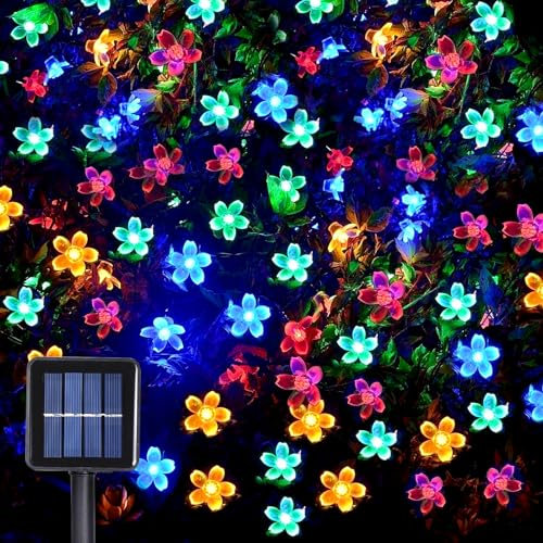 MXJFYY Solar String Lights Outdoor Garden, Solar Garden Fairy Peach Blossom Lights 12 M 100 LEDs 8 Modes Waterproof String Lights for Patio Christmas Tree Lawn Party Thanksgiving Decor