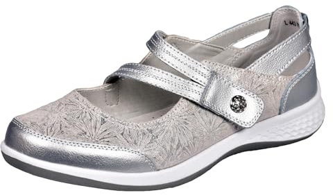 Boulevard Ladies Mary Jane Sandals Flat Pumps EEE Wide Fit Comfort Bar Shoes UK Size 3-9 (Silver, UK 6 / EU 39 - Ladies)